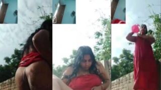 Bhabhi seksi mandi telanjang di alam terbuka lalu mesum lewat video call