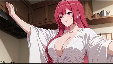 Anak tiri pulang cepet, lihat istri bokap masak cuma pakai jubah tipis. Kureha Enomoto cosplay mesum (buatan AI)